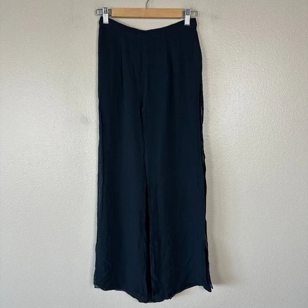 Tadashi Women's Black Palazzo Pants Wide Leg Evening Flowy Sheer Size 8